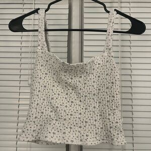 American Eagle Floral Ribbed Tank Top - White